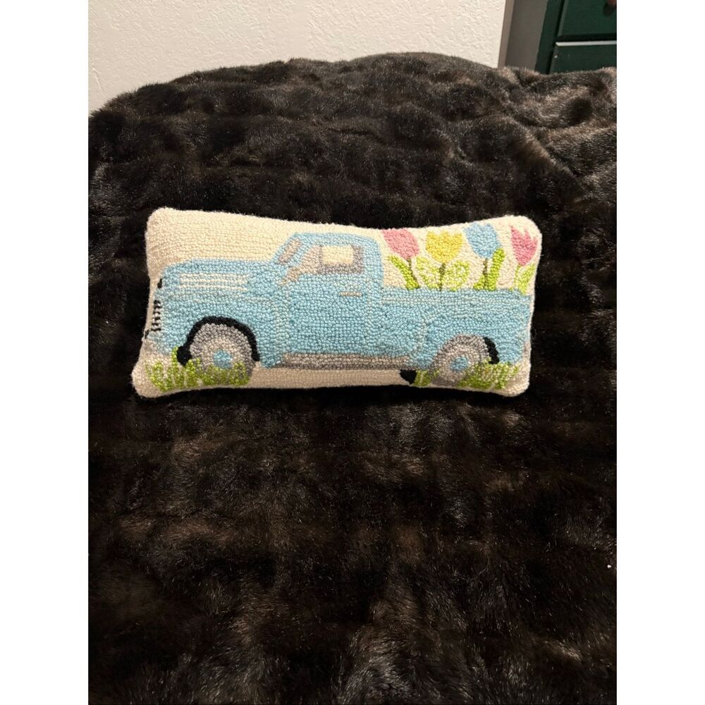 Mud Pie Flower Truck Hook Wool Pillow pastel lumbar